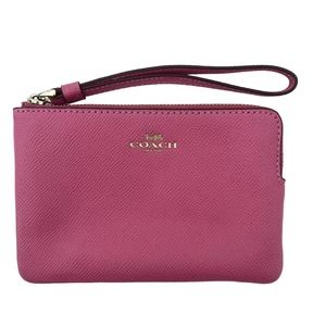 Coach Wristlet Leather Pink Salmon Corner Zipper with Gold Hardware, EUC